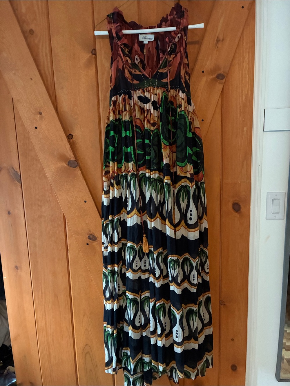 Bianca Paris Patterned Maxi Dress in Black, Green & Brown